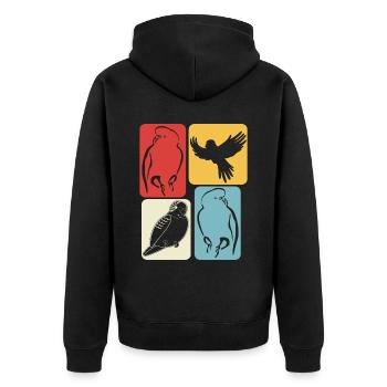 Budgerigar Retro Budgerigars - Unisex Premium Organic Zip Hoodie - black - Back - Nico (187cm)