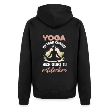 Lustiges Yoga Training Spruch Motiv - Unisex Premium Bio Zip Hoodie - Schwarz - Hinten - Nico (187cm)