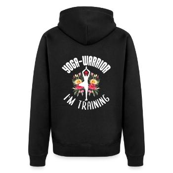 Entraînement de yoga amusant Dire Motif - Veste à capuche bio Premium Unisexe - noir - Dos - Nico (187cm)