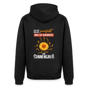 Lustiges Yoga Training Spruch Motiv - Unisex Premium Bio Zip Hoodie - Schwarz - Hinten - Nico (187cm)