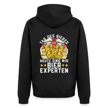Tag Des Bieres Heute Sind Wir Bier-Experten - Bier - Unisex Premium Bio Zip Hoodie - Schwarz - Hinten - Nico (187cm)