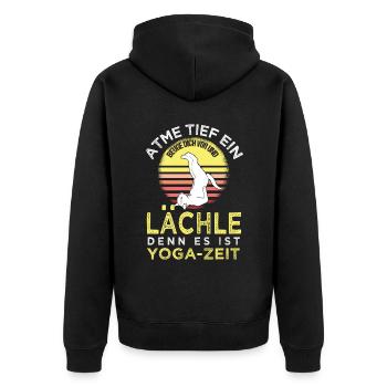 Lustiges Yoga Training Spruch Motiv - Unisex Premium Bio Zip Hoodie - Schwarz - Hinten - Nico (187cm)