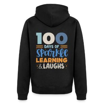 100 Tage Schule, 100 Tage Klüger, Schule - Unisex Premium Bio Zip Hoodie - Schwarz - Hinten - Nico (187cm)
