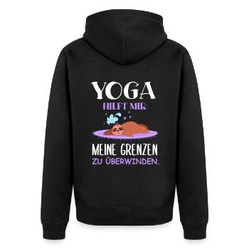 Lustiges Yoga Training Spruch Motiv - Unisex Premium Bio Zip Hoodie - Schwarz - Hinten - Nico (187cm)