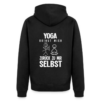 Lustiges Yoga Training Spruch Motiv - Unisex Premium Bio Zip Hoodie - Schwarz - Hinten - Nico (187cm)