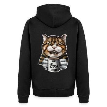 Chat en colère avec tasse meilleur patron - Veste à capuche bio Premium Unisexe - noir - Dos - Nico (187cm)