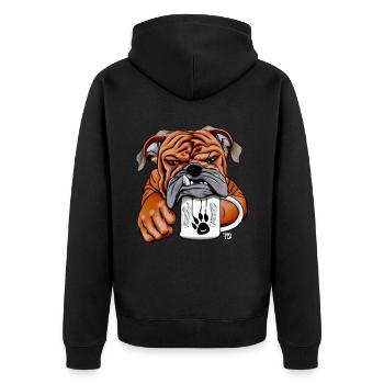 Sleepy Bulldog with Cup of Morning Grouch - Unisex Premium Organic Zip Hoodie - black - Back - Nico (187cm)