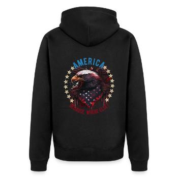 American Patriotic USA Design - Unisex Premium Organic Zip Hoodie - black - Back - Nico (187cm)