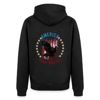 Amerikanisch Patriotisch USA Design - Unisex Premium Bio Zip Hoodie - Schwarz - Hinten - Nico (187cm)