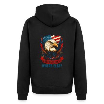 American Patriotic USA Design - Unisex Premium Organic Zip Hoodie - black - Back - Nico (187cm)