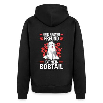 Bobtail ist mein Freund Altenglischer Bobtail - Unisex Premium Bio Zip Hoodie - Schwarz - Hinten - Nico (187cm)