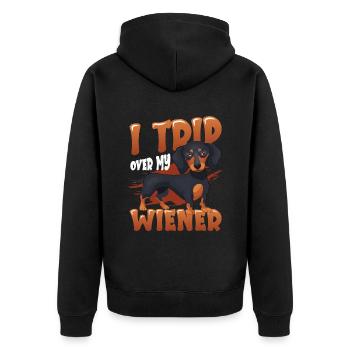 Ich Stolpere Über Meinen Wiener Hund - Unisex Premium Bio Zip Hoodie - Schwarz - Hinten - Nico (187cm)
