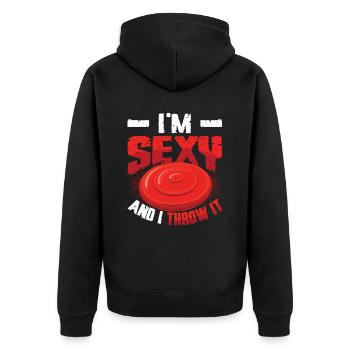 I'm sexy and throw it - Unisex Premium Organic Zip Hoodie - black - Back - Nico (187cm)