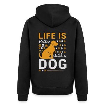 Das Leben ist besser mit einem Hund - Golden Dog u - Unisex Premium Bio Zip Hoodie - Schwarz - Hinten - Nico (187cm)