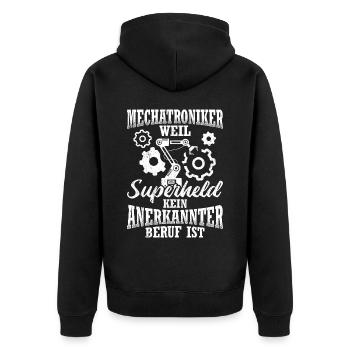 Superheld Kfz Meister Ausbildung Mechatroniker Mec - Unisex Premium Bio Zip Hoodie - Schwarz - Hinten - Nico (187cm)