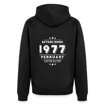 Anniversaire en février 1977 - février - Veste à capuche bio Premium Unisexe - noir - Dos - Nico (187cm)