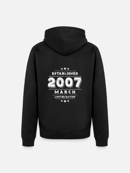 Birthday in March 2007 - March - Unisex Premium Organic Zip Hoodie - black