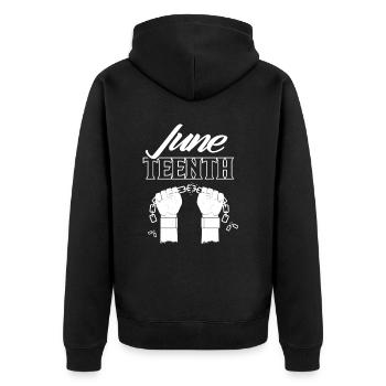 Juneteenth Black African American Afrika 1865 - Unisex Premium Bio Zip Hoodie - Schwarz - Hinten - Nico (187cm)