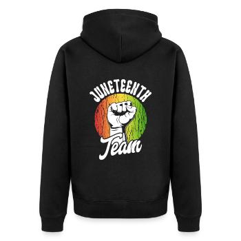 Juneteenth Team African American 1865 Black - Unisex Premium Bio Zip Hoodie - Schwarz - Hinten - Nico (187cm)