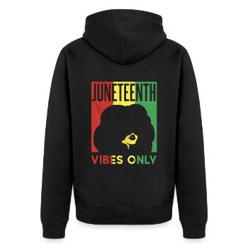 Nur Juneteenth Vibes Black African American 1865 - Unisex Premium Bio Zip Hoodie - Schwarz - Hinten - Nico (187cm)