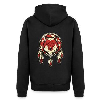Wolf Traumfänger Wolf Und Ein Traumfänger - Unisex Premium Bio Zip Hoodie - Schwarz - Hinten - Nico (187cm)