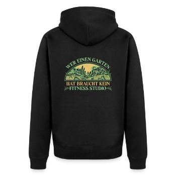 Hobbygärtner Garten Fitness - Unisex Premium Bio Zip Hoodie - Schwarz - Hinten - Nico (187cm)