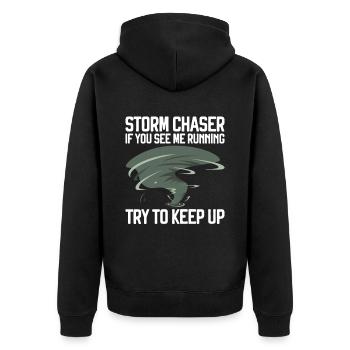 Tornado - Unisex Premium Bio Zip Hoodie - Schwarz - Hinten - Nico (187cm)
