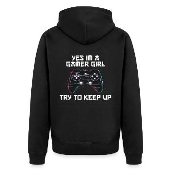 Oui, je suis une fille gamer qui essaie - Veste à capuche bio Premium Unisexe - noir - Dos - Nico (187cm)