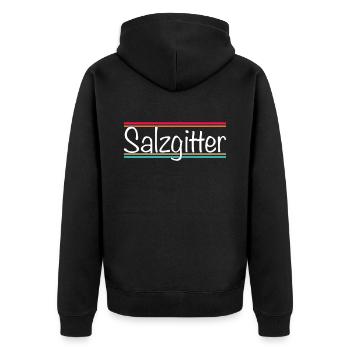 Salzgitter - Unisex Premium Bio Zip Hoodie - Schwarz - Hinten - Nico (187cm)