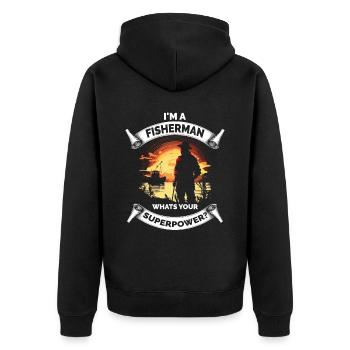 Lustiger Angelfischer - Unisex Premium Bio Zip Hoodie - Schwarz - Hinten - Nico (187cm)