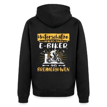 Bremerhaven Ebike Bremerhavener Ebiker - Unisex Premium Bio Zip Hoodie - Schwarz - Hinten - Nico (187cm)