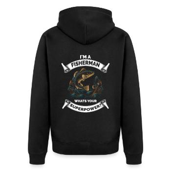 Retro Angeln lustig - Unisex Premium Bio Zip Hoodie - Schwarz - Hinten - Nico (187cm)
