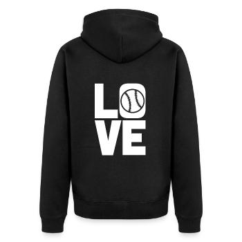 Liebe Baseball - Unisex Premium Bio Zip Hoodie - Schwarz - Hinten - Nico (187cm)