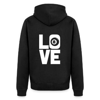 Liebe Billard - Unisex Premium Bio Zip Hoodie - Schwarz - Hinten - Nico (187cm)