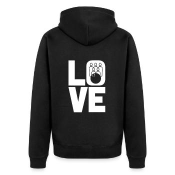 Liebe Bowling - Unisex Premium Bio Zip Hoodie - Schwarz - Hinten - Nico (187cm)