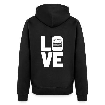Liebe Burger Fast Food - Unisex Premium Bio Zip Hoodie - Schwarz - Hinten - Nico (187cm)