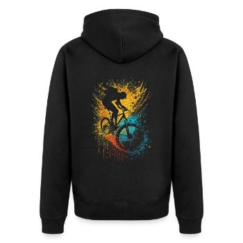 Helle & Mutige Fahrradkunst - Unisex Premium Bio Zip Hoodie - Schwarz - Hinten - Nico (187cm)