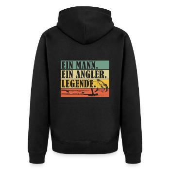 Angeln Geschenk Fischer Angler Petri Heil Rute - Unisex Premium Bio Zip Hoodie - Schwarz - Hinten - Nico (187cm)
