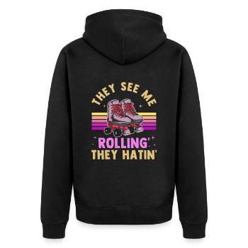 Inline Skate Gift Rollskates Roller 70s - Unisex Premium Organic Zip Hoodie - black - Back - Nico (187cm)