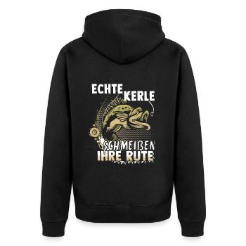 Angeln Fishing Fisher Angelrute Karpfen Rute Fisch - Unisex Premium Bio Zip Hoodie - Schwarz - Hinten - Nico (187cm)