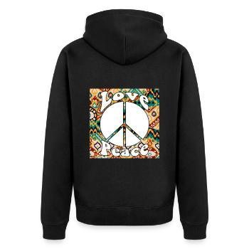 Hippie Geschenk Acidhead Flowerpower Hippi Hippy - Unisex Premium Bio Zip Hoodie - Schwarz - Hinten - Nico (187cm)