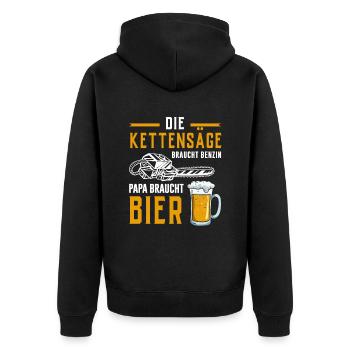 Holz Geschenke Chainsaw Kettensäge Waldarbeiter - Unisex Premium Bio Zip Hoodie - Schwarz - Hinten - Nico (187cm)