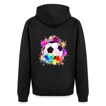 Fußball Tshirt Herren Damen Soccer Football - Unisex Premium Bio Zip Hoodie - Schwarz - Hinten - Nico (187cm)