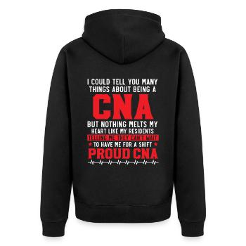 Zertifizierte Pflegehelferin CNA - Unisex Premium Bio Zip Hoodie - Schwarz - Hinten - Nico (187cm)
