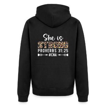Zertifizierte Pflegehelferin CNA - Unisex Premium Bio Zip Hoodie - Schwarz - Hinten - Nico (187cm)