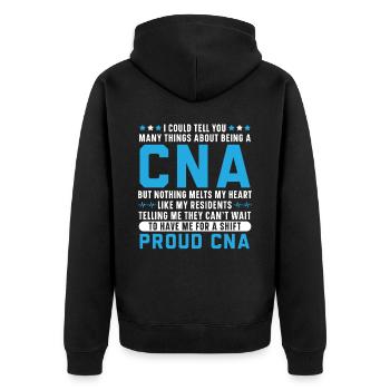 Zertifizierte Pflegehelferin CNA - Unisex Premium Bio Zip Hoodie - Schwarz - Hinten - Nico (187cm)