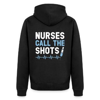 Nurses Call The Shots Nursing Assistant CNA - Unisex Premium Organic Zip Hoodie - black - Back - Nico (187cm)