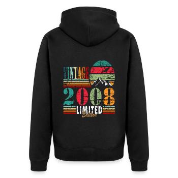 Jahrgang 15. Geburtstag 2008 Sportgeschenk - Unisex Premium Bio Zip Hoodie - Schwarz - Hinten - Nico (187cm)
