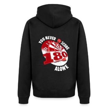 You Never Score Alone - Unisex Premium Bio Zip Hoodie - Schwarz - Hinten - Nico (187cm)