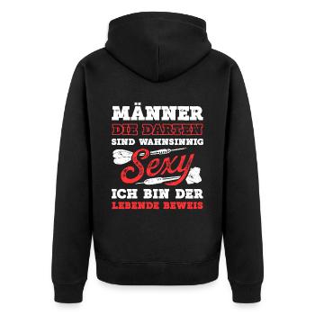 Männer Die Darten Sind Wahnsinnig Sexy Ich Bin Der - Unisex Premium Bio Zip Hoodie - Schwarz - Hinten - Nico (187cm)